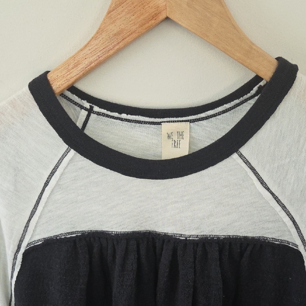 Free People Black and White Long Sleeve Top with Floral Sleeves - Picture 3 of 6